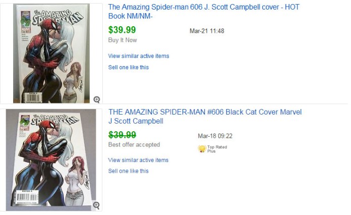Two sales of ASM #606 from earlier this year: the one at the top is the $3.99 newsstand edition, while the one at the bottom is a regular prevalent direct edition copy.